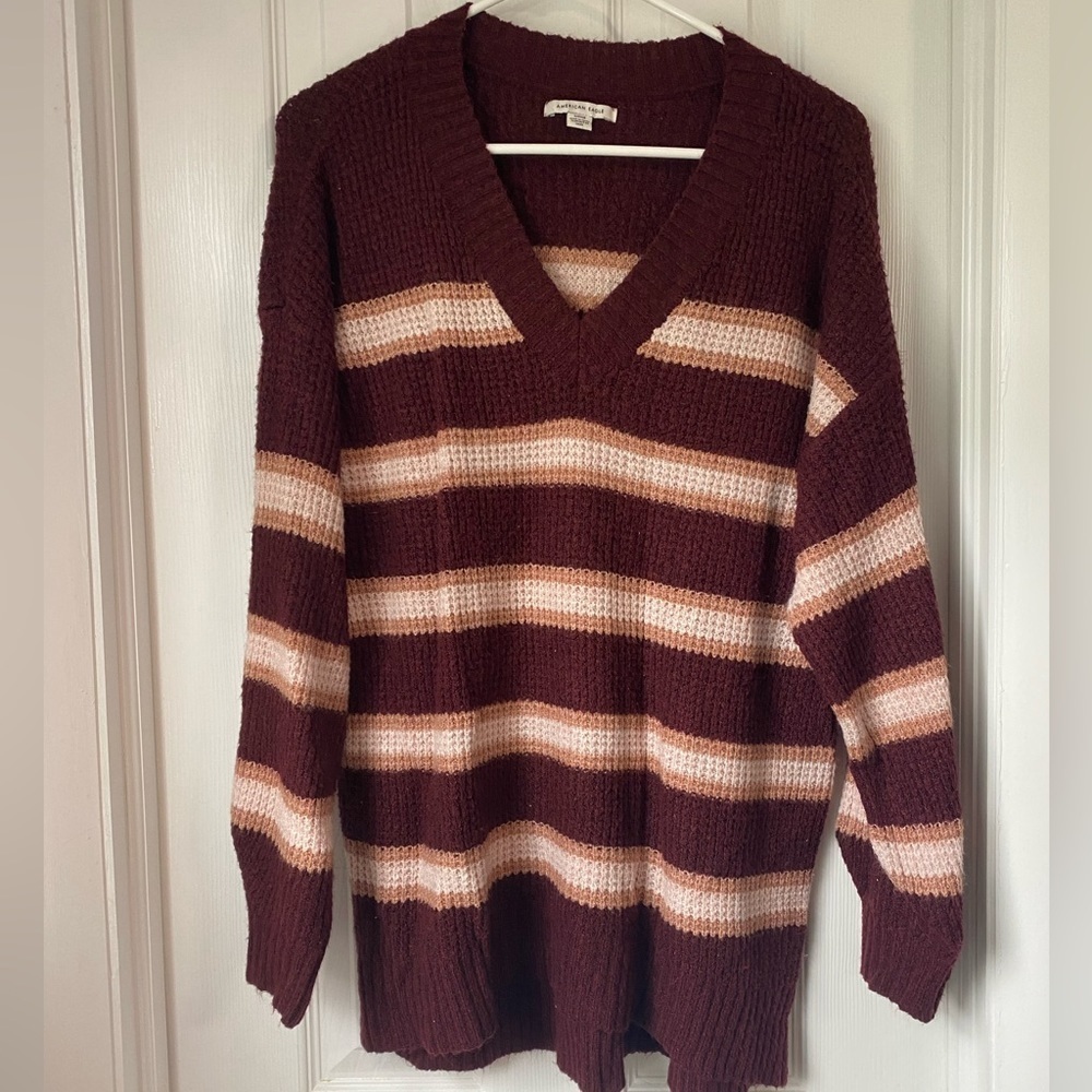 American Eagle women’s v neck striped sweater, small​​​​